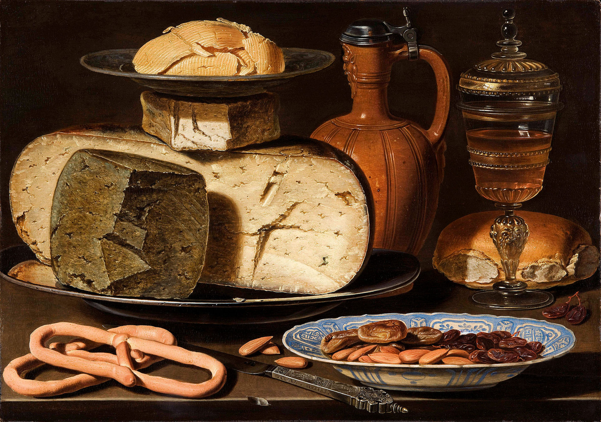 1920px Clara Peeters Still Life with Cheeses Almonds and Pretzels