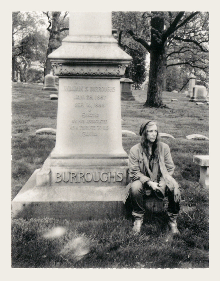 Patti at William Burroughs Grave, Lawrence, Kansas, May 2013 Silver gelatin print Photo by Lenny Kaye Paper Size: 25.4 x 20.2 cm. (10 x 7.95 in.) Image Size: 12.3 x 9.5 cm. (4.84 x 3.74 in.)