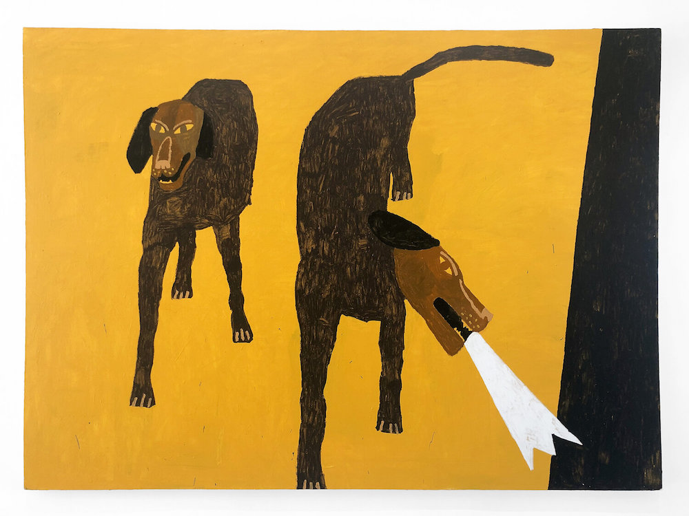 Cannon Dill, ”Stray Dogs,” Acrylic on Canvas, 72 x 96 Inches, 2019.