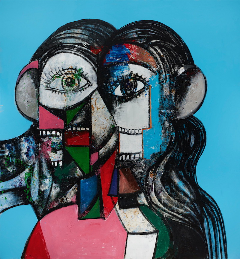 Prismatic Head Composition, Acrylic, metallic paint, and pigment stick on linen, 120" x 132, 2019. © George Condo / ARS (Artists Rights Society), New York. Courtesy of the artist and Skarstedt, New York.