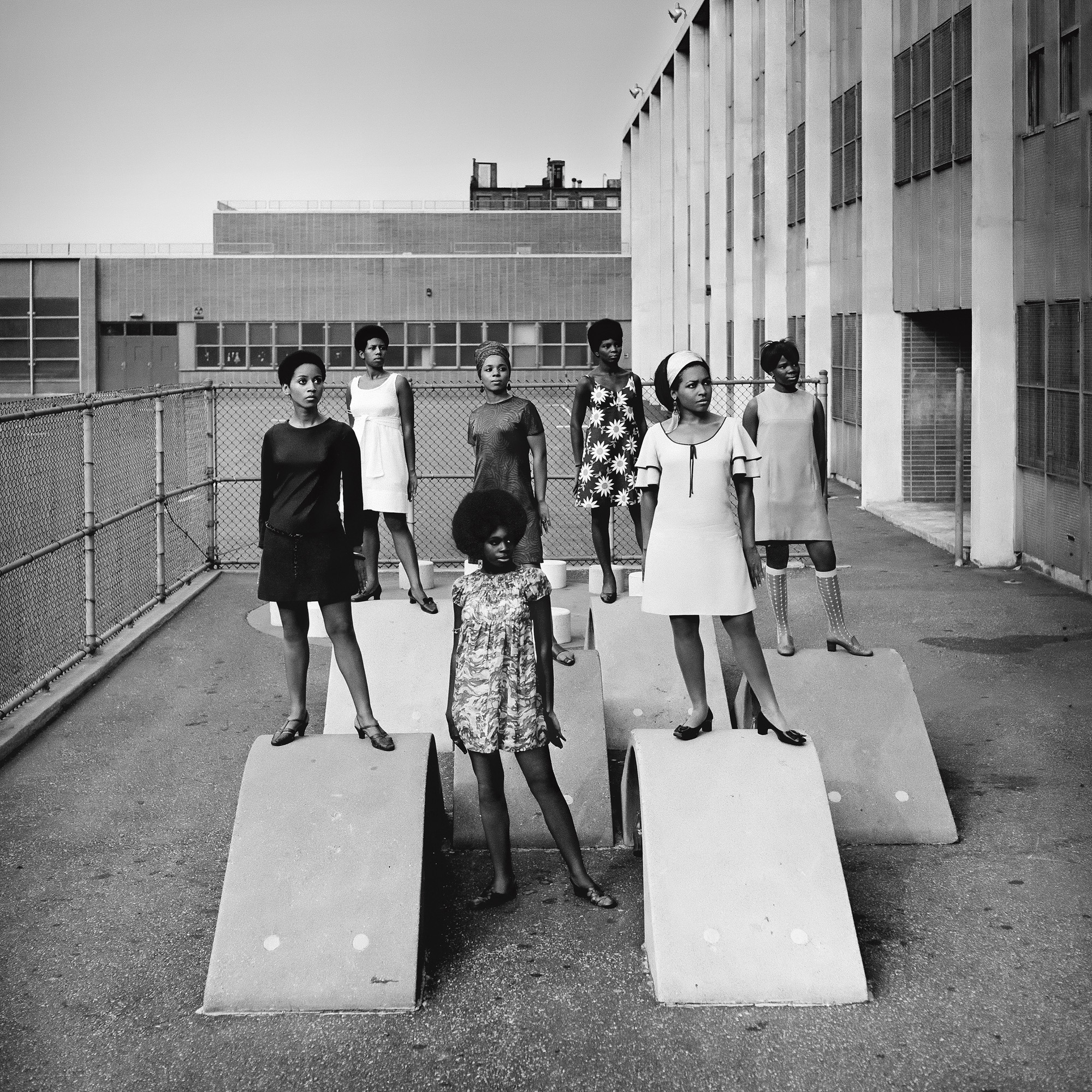 Photo shoot at a public school for one of the AJASS-associated modeling groups that emulated the Grandassa Models and began to embrace natural hairstyles