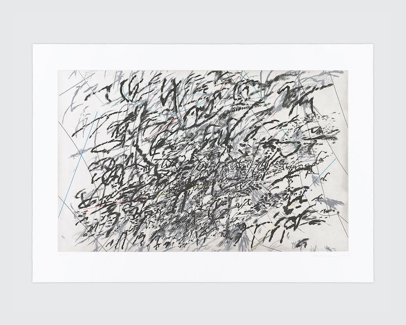 Julie Mehretu Achille (epoch), 2015  Nine-color aquatint with spit-bite on paper  32 3/4 x 46 3/4 inches 83.2 x 118.7 cm   Edition 5 of 60, 12 AP, 6 PP, 1 TP Signed and numbered recto Printed and published by Gemini G.E.L. LLC     Courtesy the artist and Marian Goodman Gallery