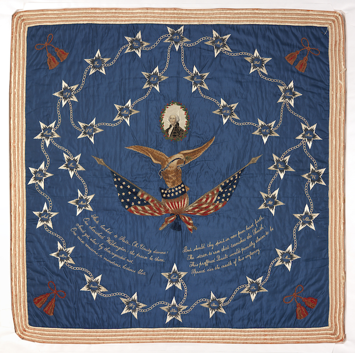 Abolition Quilt, ca. 1850. Silk embroidered quilt, 59 x 59 in. Historic New England, 2.1923. Courtesy of Historic New England. Loan from Mrs. Benjamin F. Pitman, 2.1923.