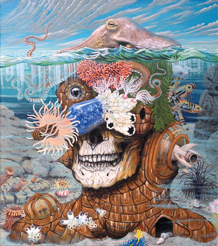 Herman James "Undersea Alien Node" Acrylic Eggshell Enamel on Canvas 24 in. x 20 i