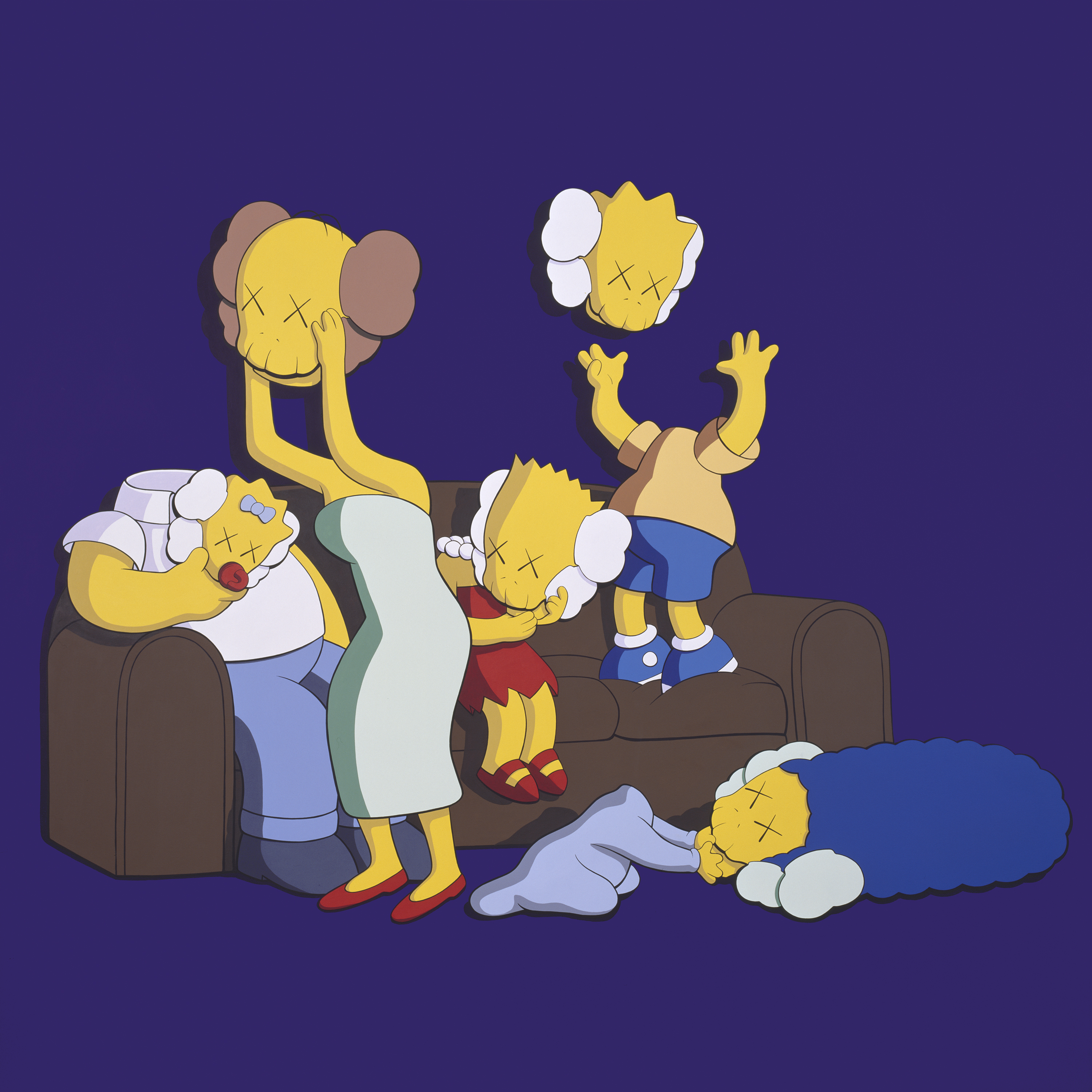 KAWS (American, born 1974). UNTITLED (KIMPSONS #2), 2004. Acrylic on canvas, 80 × 80 in. (203.2 × 203.2 cm). Courtesy of Larry Warsh. © KAWS
