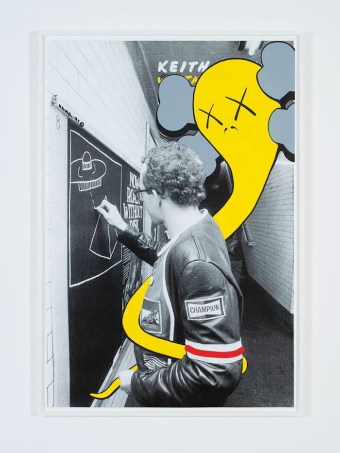 KAWS (American, born 1974). UNTITLED (HARING), 1997. Acrylic on existing advertising poster, 68 × 48 in. (172.7 × 121.9 cm). © KAWS. (Photo: Farzad Owrang)