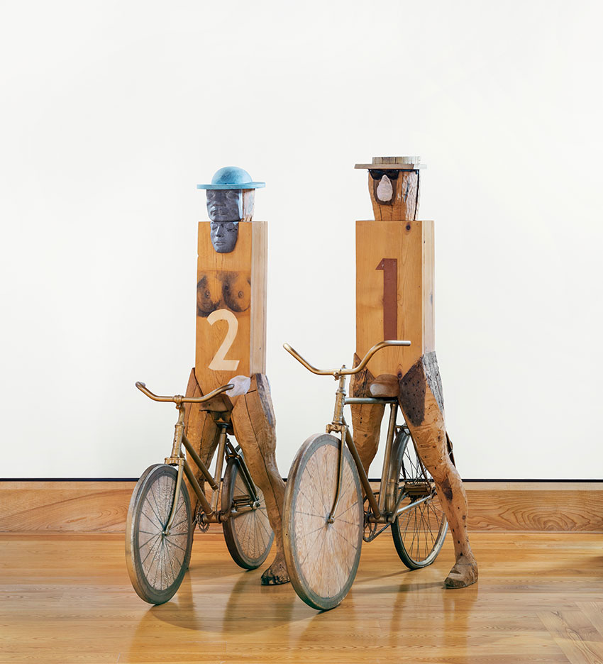 Bicycle Race, 1962 Wood, paint, graphite, cast plaster, cast metal, and plastic 66 ½ x 56 inches (168.9 x 142.2 cm) Abrams Family Collection © Estate of Marisol / Artists Rights Society (ARS), New York Photo: Bill