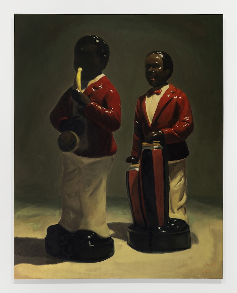 “Sax and Drummer,” 2024 Oil on linen 60" x 48" [HxW] (152.4 x 121.92 cm) Inventory #REG1006 Courtesy of the artist and Vielmetter Los Angeles Photo credit: Zachary Balber