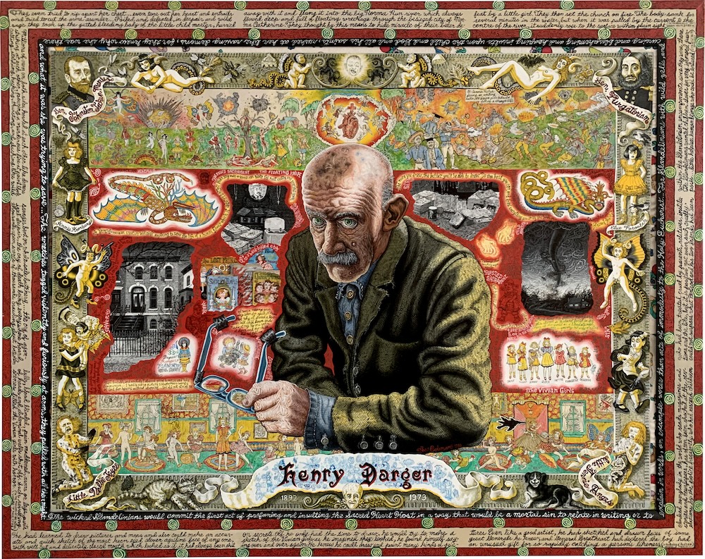 Joe Coleman, Henry Darger, 1998. Acrylic on panel, 24 1/4 x 30 1/2 inches (61.6 x 77.5 cm)