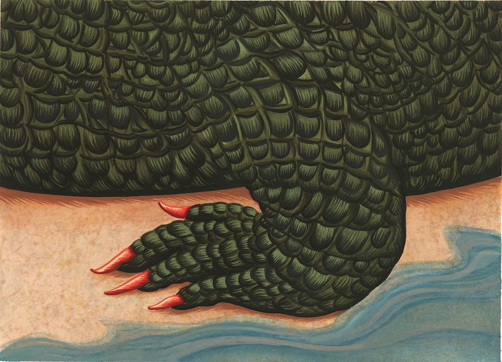 Julie Curtiss, Gator, 2022. Gouache, watercolor, and acrylic on paper, 9 x 12 1/4 inches (22.8 x 31 cm). Photo: Farzad Owrang