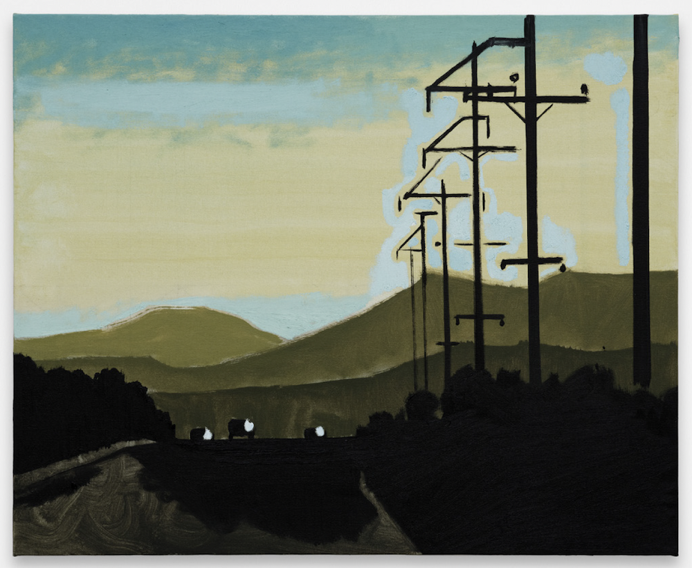 Untitled (Green Landscape with Electric Poles), 2024 Oil on canvas 26 x 32 inches