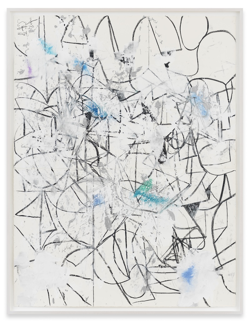 Chaotic Combustion, 2024 Pastel, gesso, metallic paint and thrown pigment on paper 199.4 x 151.1 cm 