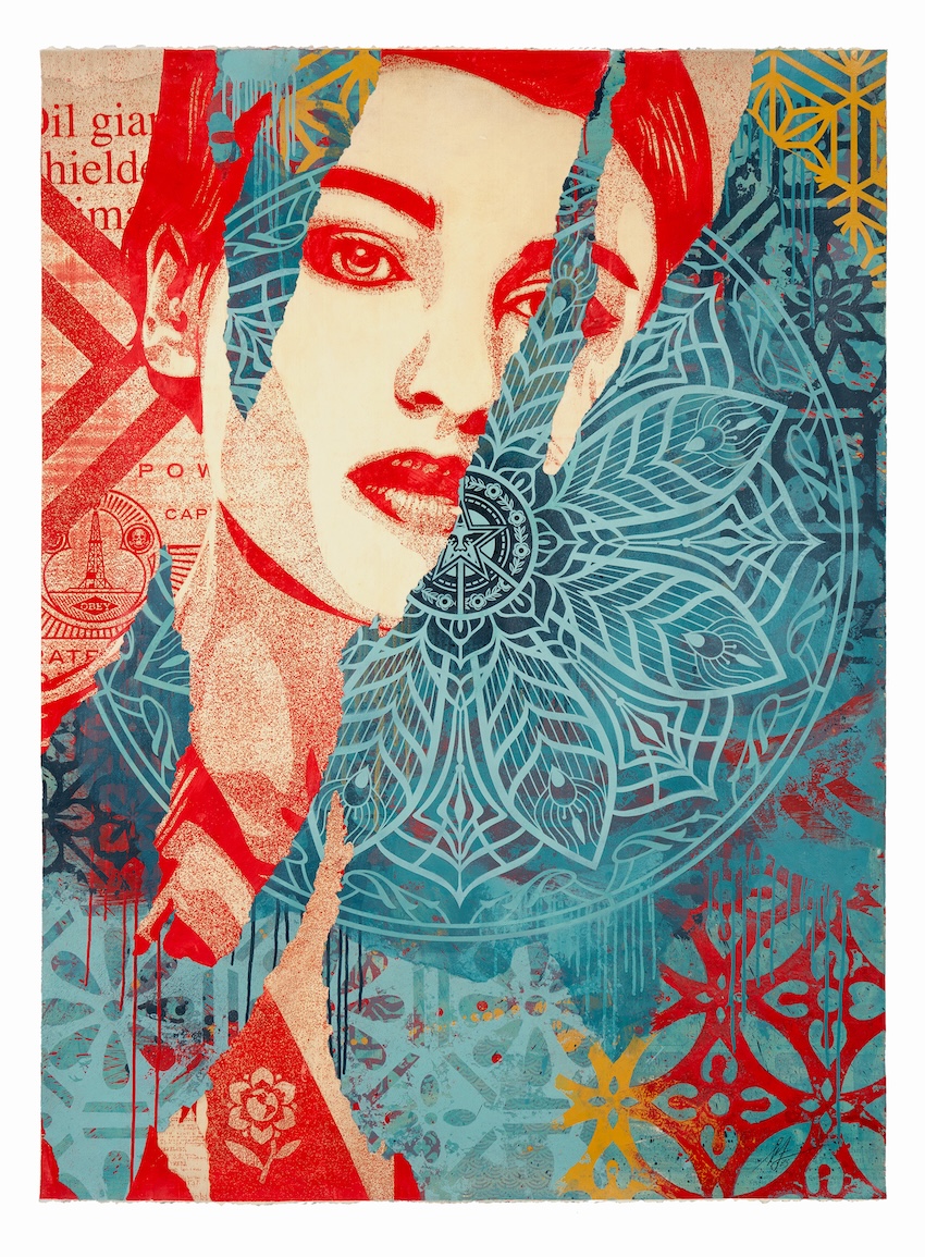 Fractured Harmony, 2025 Mixed Media (Stencil, Silkscreen, and Collage) on Paper 59 1/2 x 44 in. (151.1 x 111.8 cm)