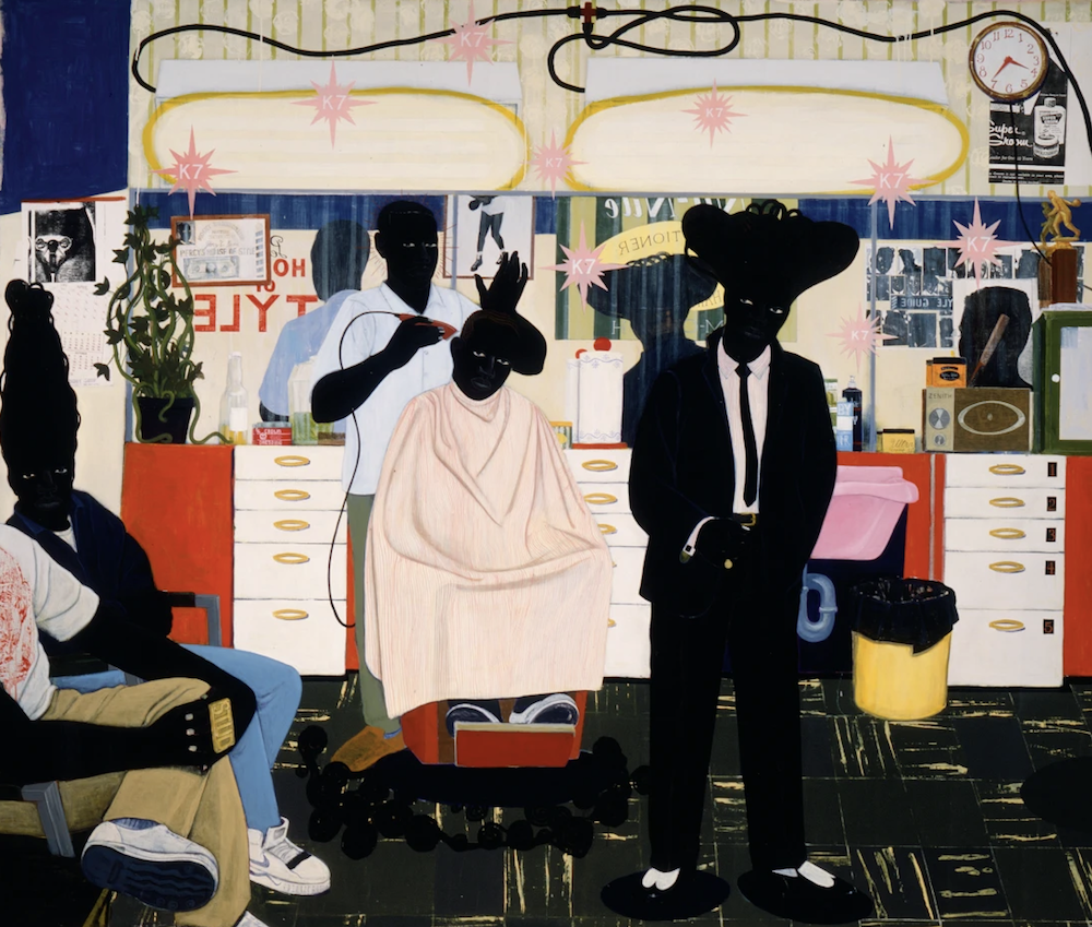 De Style, 1993 Acrylic and collage on canvas. 264.2 x 309.9 cm. Los Angeles County Museum of Art, Purchased with funds provided by Ruth and Jacob Bloom. © Kerry James Marshall. Photo: © Museum Associates/LACMA