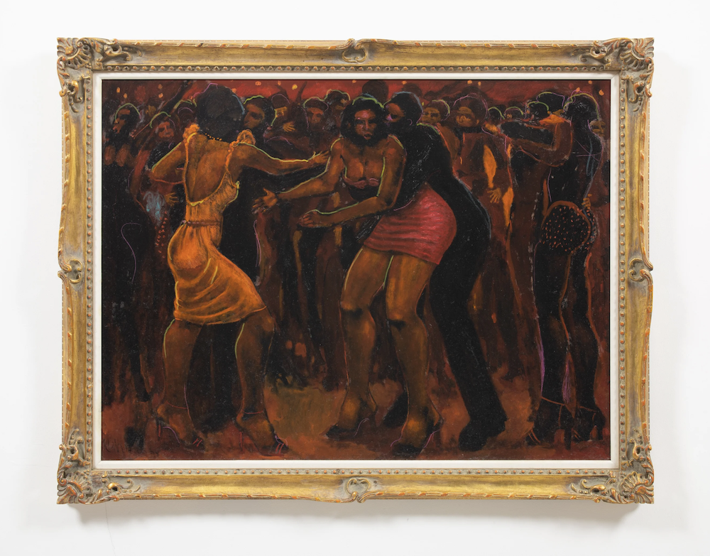 Saturday Night, 1998 Signed and dated recto Oil, oil marker and china marker on canvas 36 x 48 inches